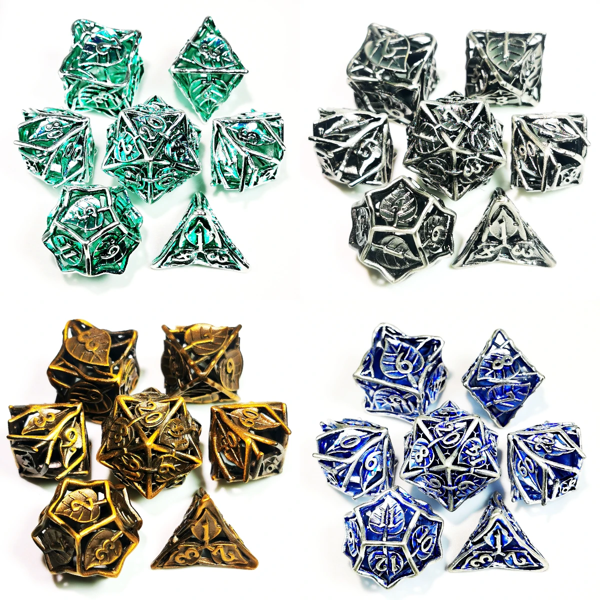 ダンジョンドラゴン用の金メッキ金属ダイスセット,亜鉛合金,多面体ダイス,rpgおよび卓上ゲーム,7個
