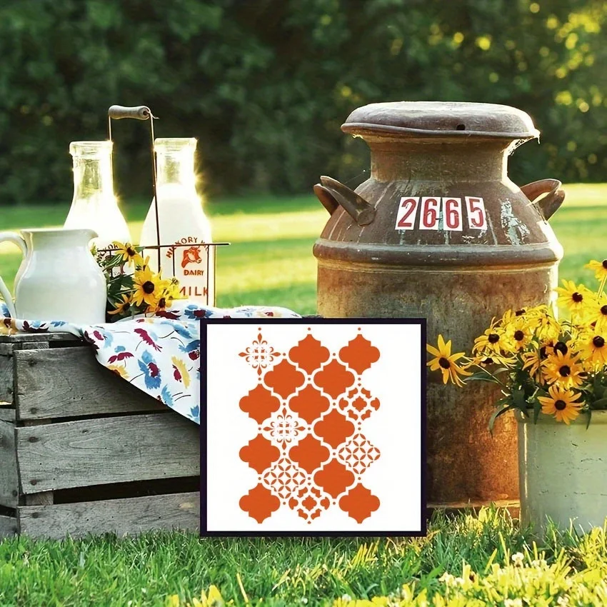 1 Stück 8,3x11,7 Zoll Marokkanische Mosaik-Schablone für DIY - Wiederverwendbare Kunststoff-Fliesenschablone mit Filigranen Quadratmustern – Detail 5