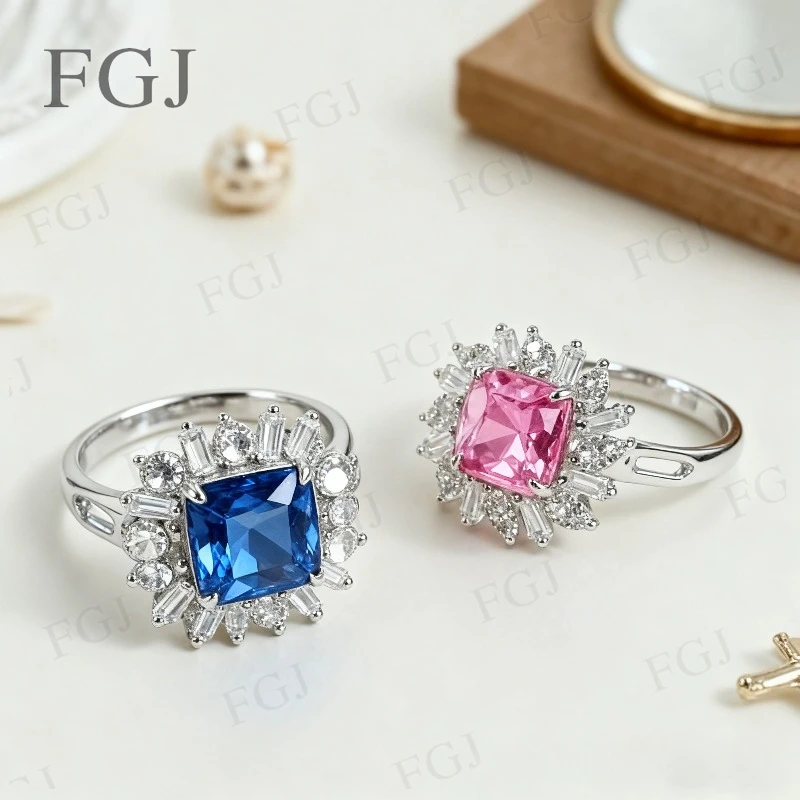 

Sugar Tower Cut Custom Ring Padparadscha Sapphire 8x8mm 4CT 925 Sterling Silver Luxury Christmas Jewelry Gifts For Women Men