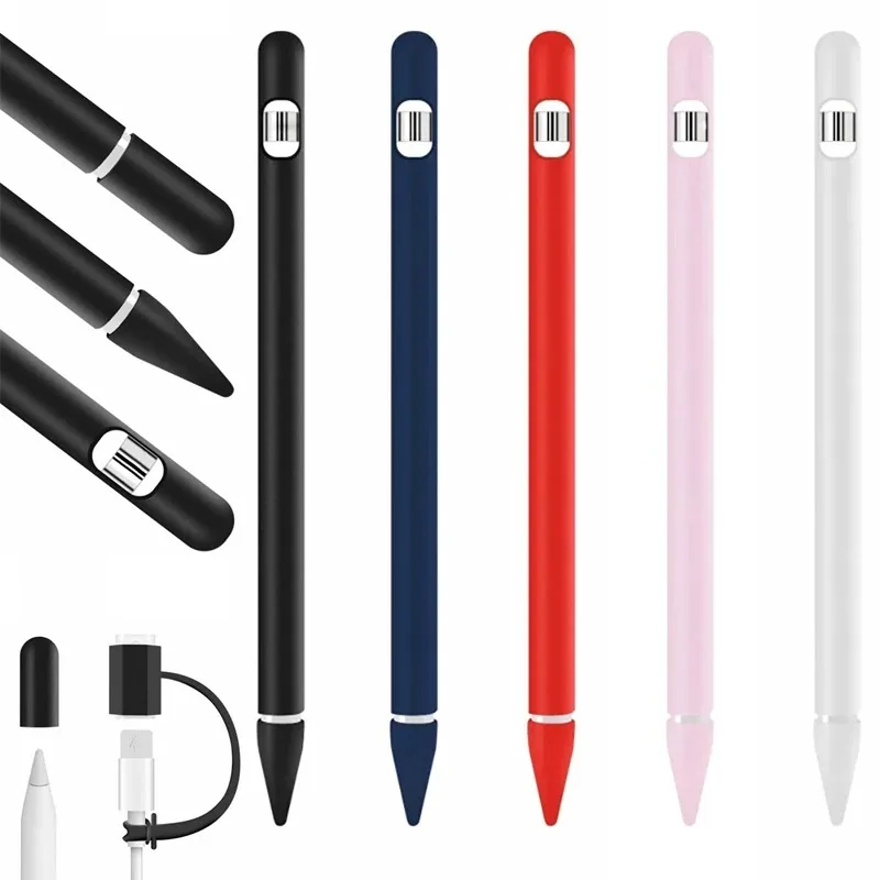 Case for IPad Tablet Touch Pen Stylus Protective Sleeve Case 4-in-1 Colorful Soft Silicone Cover for Apple Pencil 1st Generation image 2