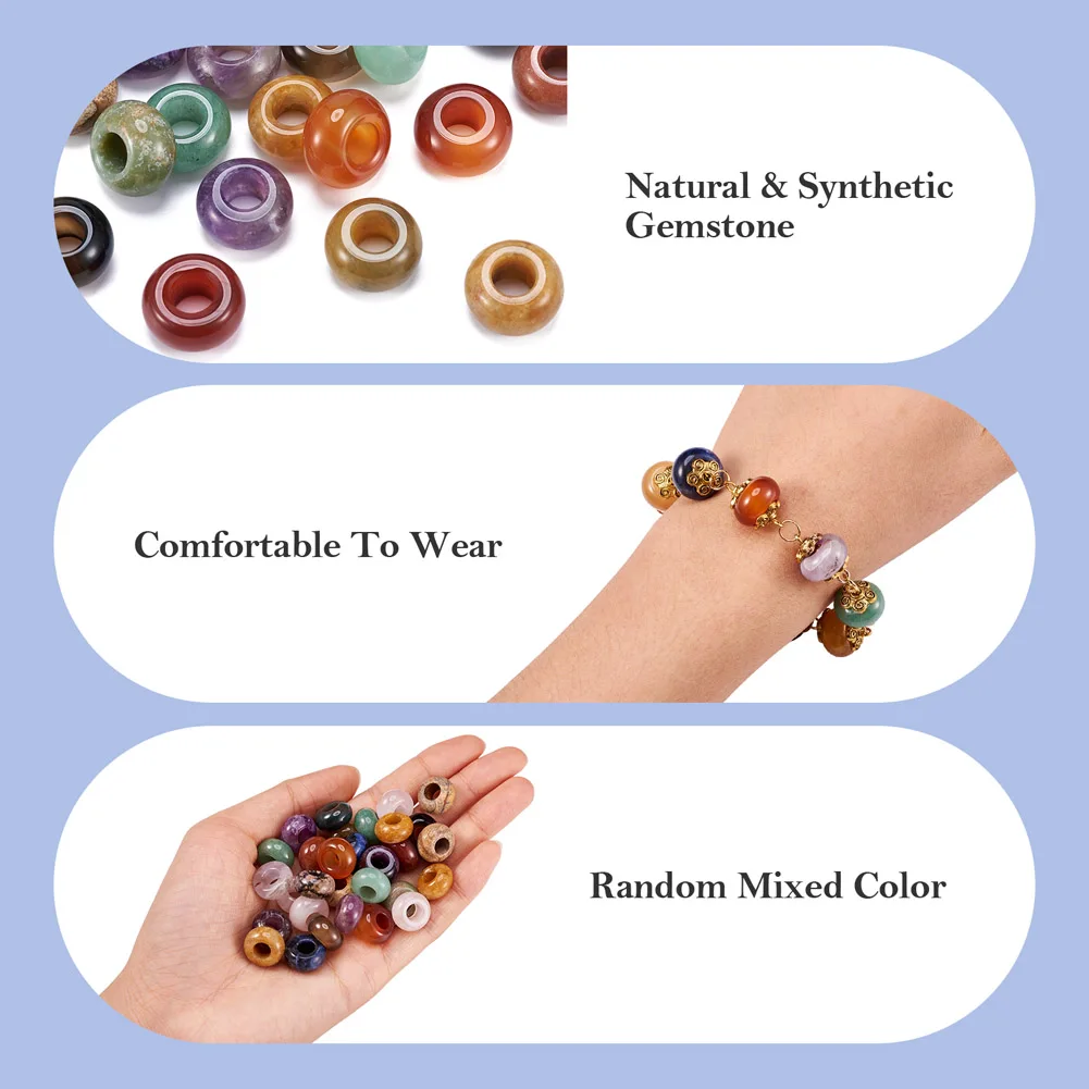 30pcs Natural & Synthetic Gemstone European Large Hole Beads bracelet necklace jewelry making accessories,14x8mm,Hole: 5mm F50