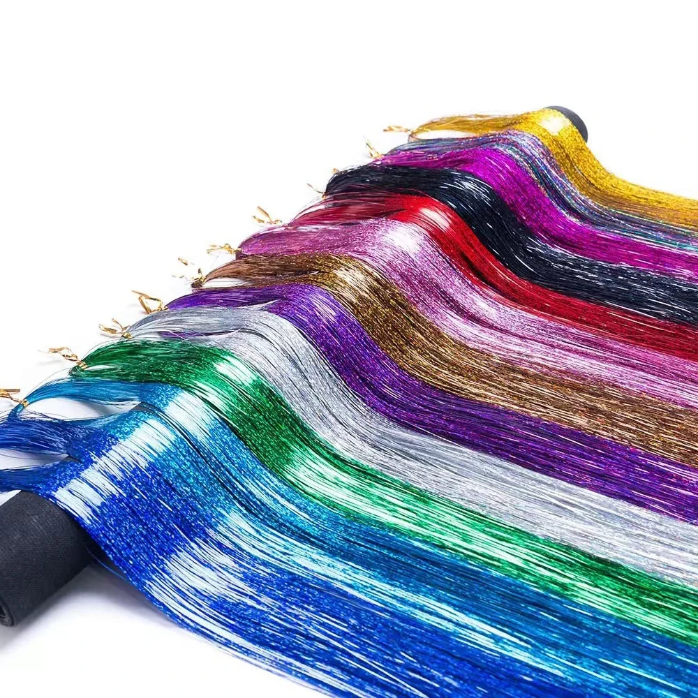 47inch Shiny Sparkle Hair Tinsel Kit Rainbow Women Colorful Glitter Bling Hair Extension Twinkle Hair Dazzles Accessories for