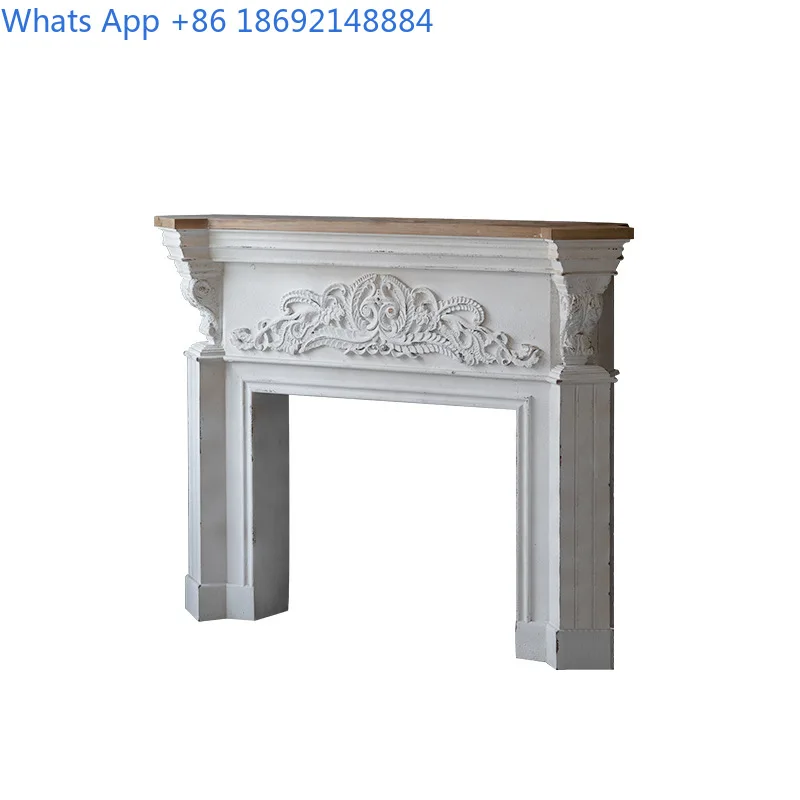 Wooden Wedding Photo Decoration Carved Mantel Shelf Vintage Style Living Room Entryway Cabinet