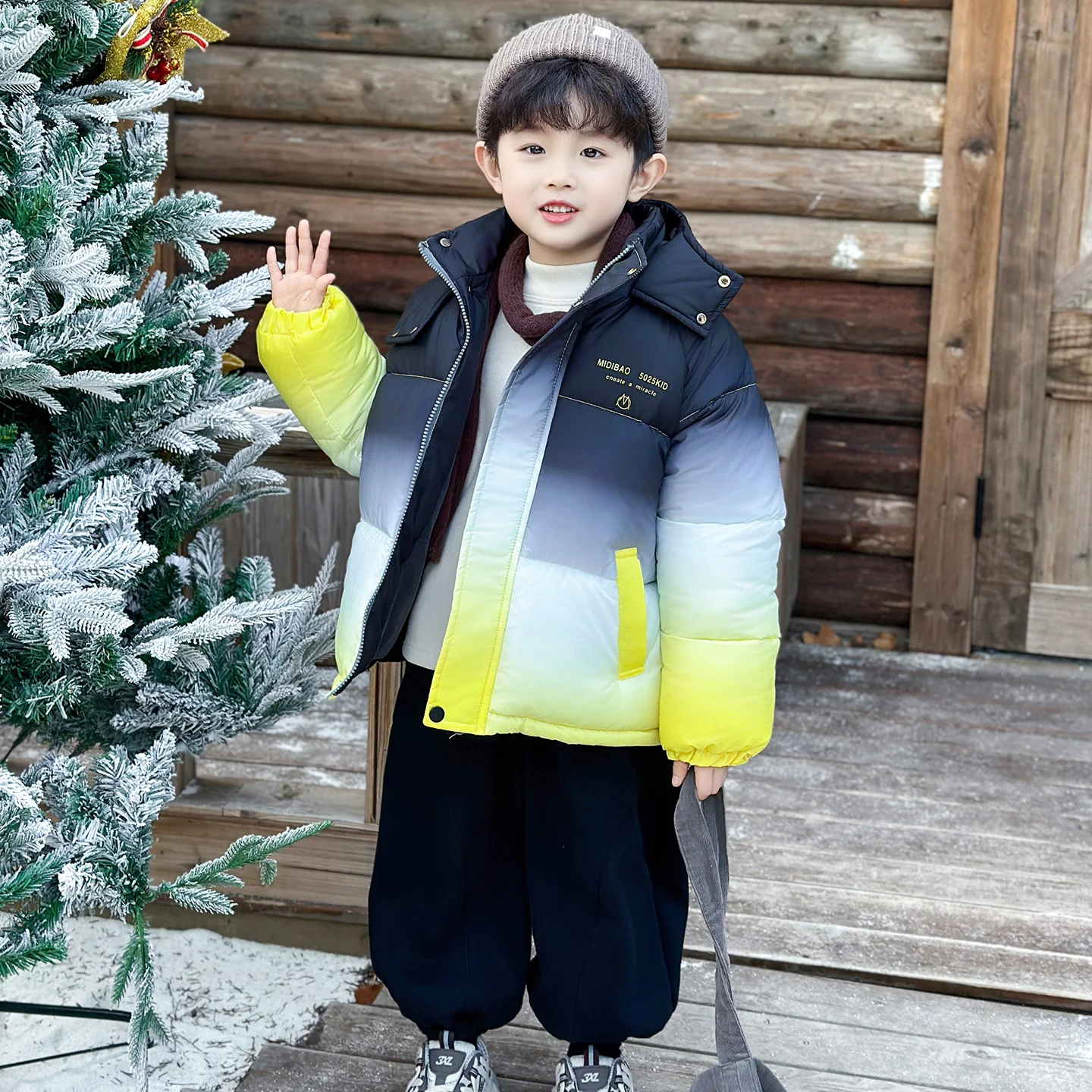 

Утепленная хлопковая куртка для мальчиков Thiened Fce: теплая зимняя молодежная модная куртка с капюшоном, длинными рукавами и молнией