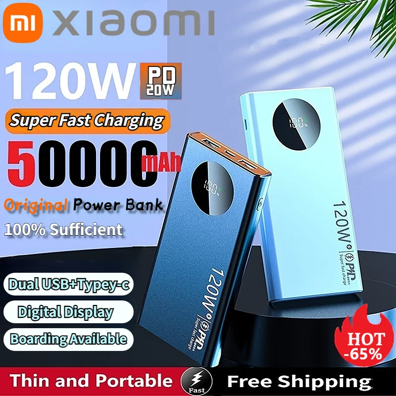 Xiaomi 120W 50000mAh High Capacity Power Bank Fast Charge Powerbank Portable Thin Battery Charger For iPhone Samsung Huawei NEW 