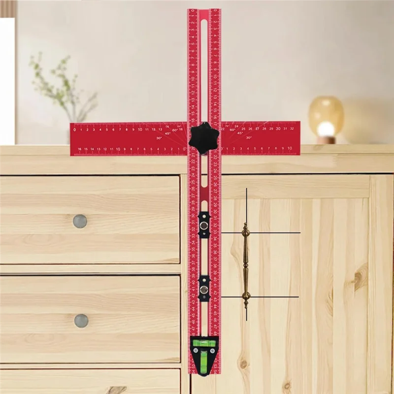 

-A14E Adjustable 2-In-1 Drilling Positioning Ruler,Aluminum Cabinet Hardware Jig,Cabinet Drawer Door Hole Drilling Template