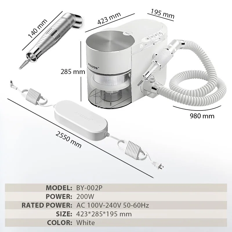 Electric Nail File Machine with Vacuum Dust Collector 2-in-1 Nail Drill 35000RPM Strong Suction 12KPa for Salon Use