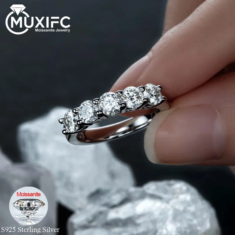 

MUXIFC 5 Stone All Moissanite Ring for Women S925 Sterling Silver Wedding Band 4mm Sparkling Lab Diamond Engagement Fine Jewelry