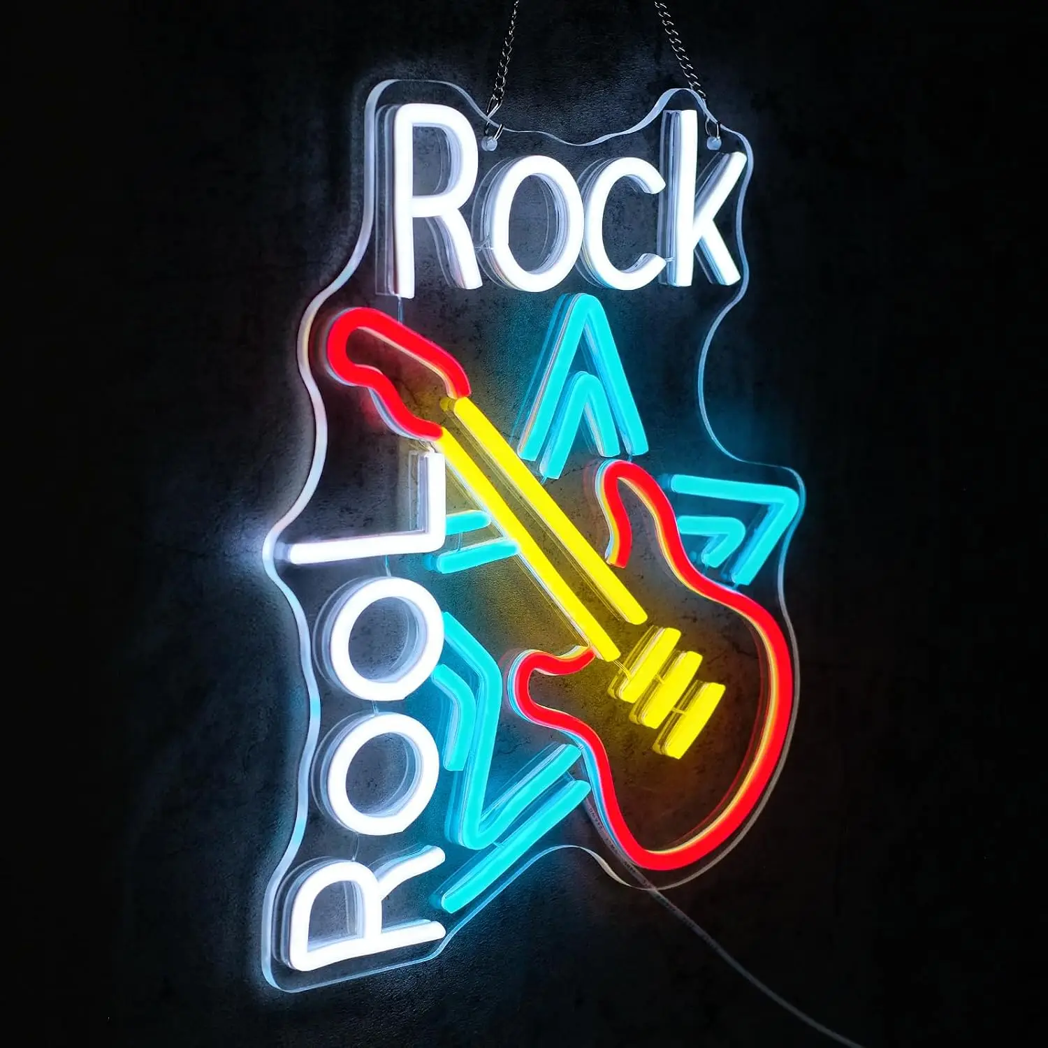 Rock Roll Neon Sign Rock Roll Electric Guitar Music LED Neon Light for Music Studio Bar Game Room Man Cave Decor Birthday Gift