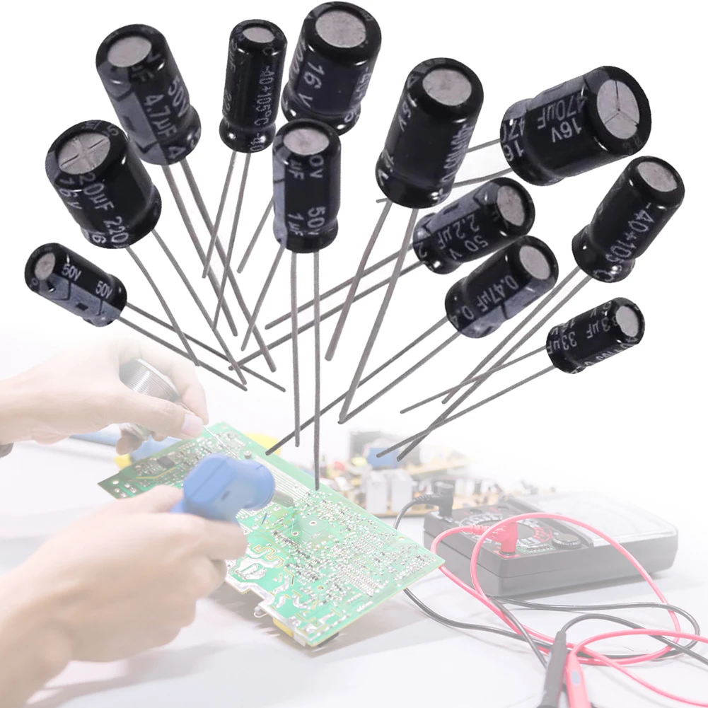 

500 шт., 24 значения, 16 В-50 В, 0,1 мкФ-1000 мкФ, набор коробок, набор в ассортименте, комплект конденсаторов низкого напряжения, обходной низкой частоты