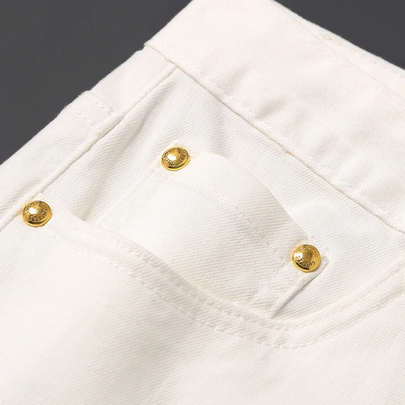 2025 Summer Trendy Brand White Jeans Men's High end Light Luxury Slim fit Small Straight Nine piece Pants Micro Elastic Pants