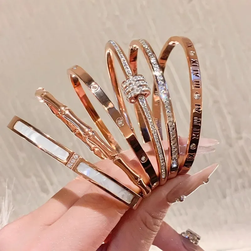 Fashion Stainless Steel Rose Gold Bangle Bracelet 1PCS Hot Sale Lovely Not Fade Women Bracelet Boutique Girl Gift