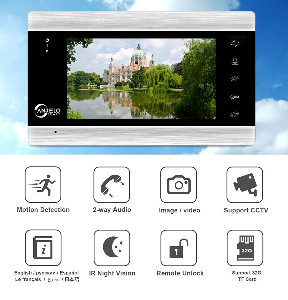 Anjielo 7-Inch Home Video Intercom for Apartment Doorbell Camera Wired Videophone Unlock Motion Detection Security Protection