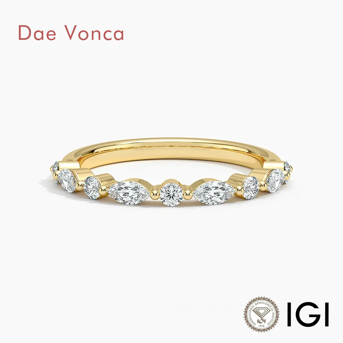 

Custom 14K 18K Gold Half Eternity Diamond Ring Marquise Round Shape Paving Lab Grown Diamond Ring Wedding Band For Women