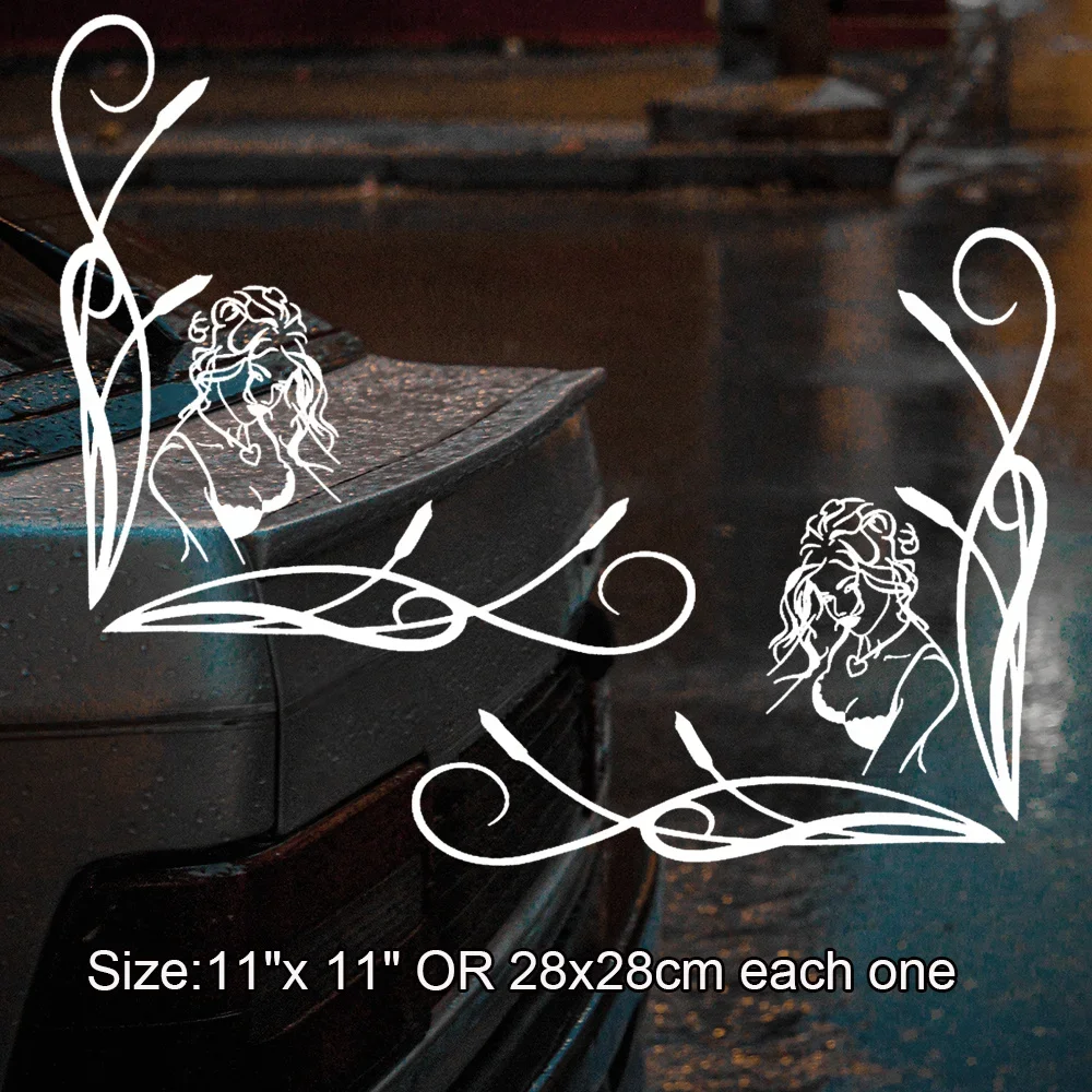 2PCS Large Lady Pattern Truck Scroll Vinyl Stickers Exquisite Cab Window Exterior Decor Waterproof Decals