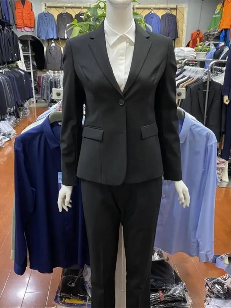 Black Professional Suit for Women Spring Autumn Office Work Interview Shirt No Ironing Elastic New Style Short Coat Jacket