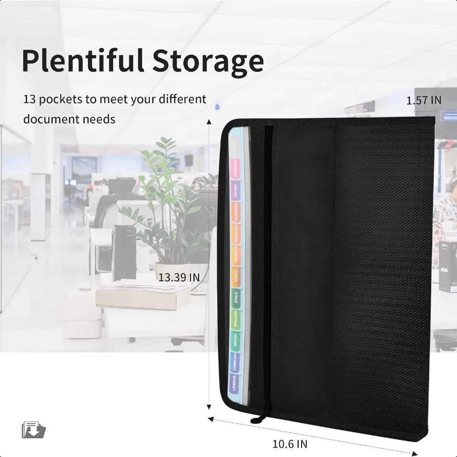 13 Folder File Perluasan Saku dengan Label Lengket Huruf Hitam A4