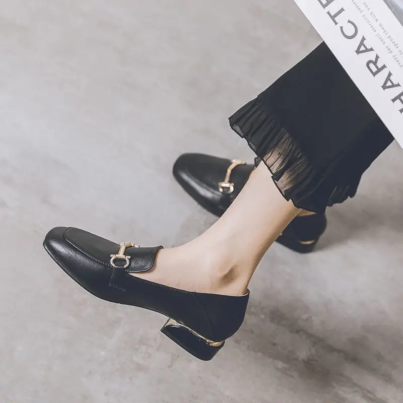 Women\'s Summer Footwear Square Toe Shoes for Woman 2024 Low Heel Elegant Office Loafers Black Luxury Brand Slip on High Quality