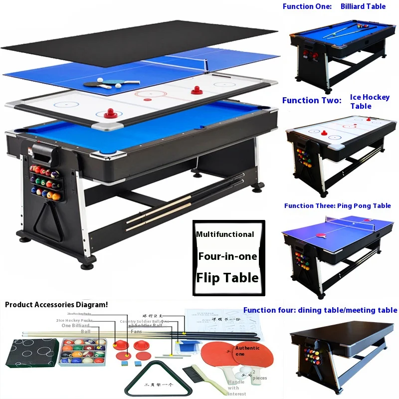 Flip Ice Hockey Tennis Table, Multi Functional Four in One Billiards Table,Dining/Conference Table, 7 Feet