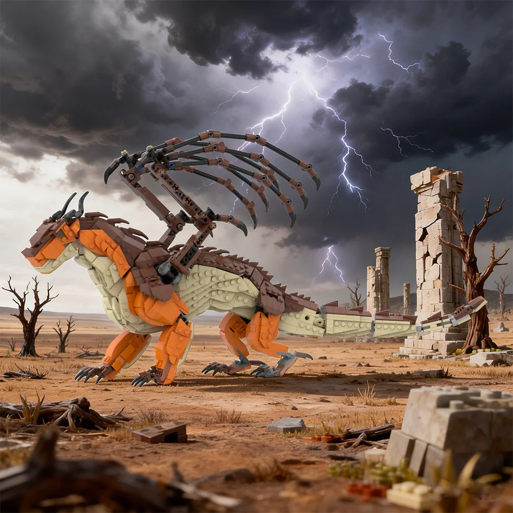 

Конструктор MOC «Крылья огня»: Дракон-воин из грязевого королевства с большими крыльями, фигурка животного, игрушка для взрослых, подарок