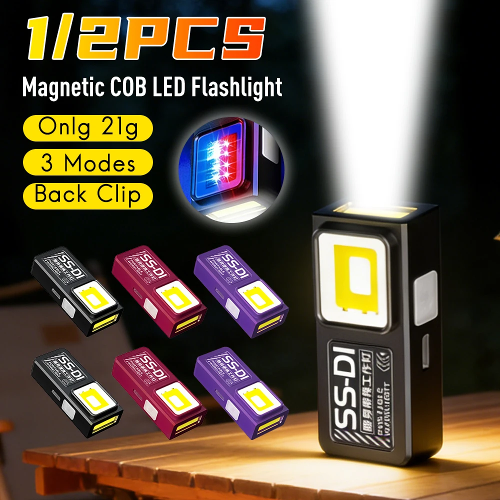 Mini COB LED Flashlight Rechargeable Portable EDC Torch USB C Pocket Lantern Flood Work Light with Clip Magnet For Emergency