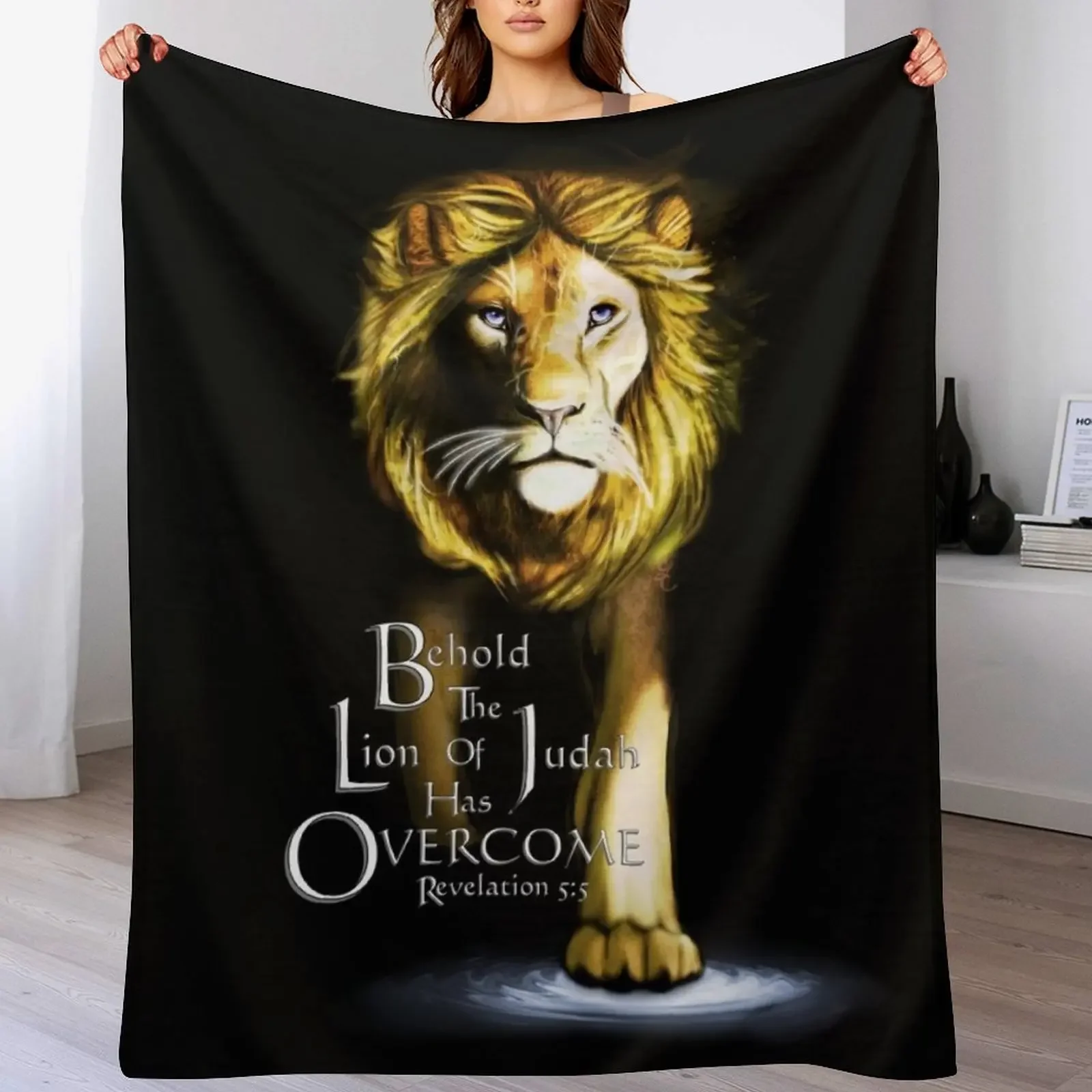 Lion of Judah With Scripture (Gold) Throw Blanket Soft Solid Color Blanket for Couch Bed