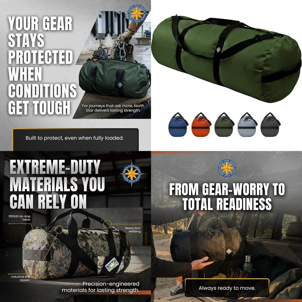 

Сверхпрочная сумка-даффл XL из ткани рипстоп, вместимость 175 л, всепогодная, компактная для путешествий (18 x 42, зеленая)