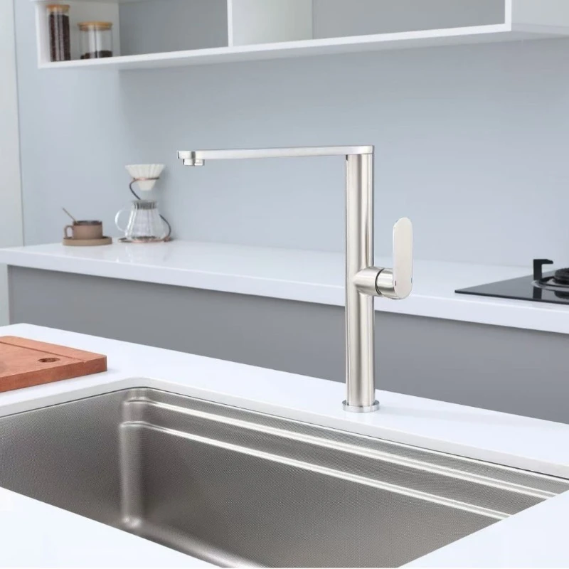 Stainless steel hot and cold seven-shaped rotatable kitchen faucet, dishwasher sink splash-proof faucet