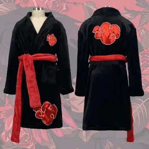 Naruto Robe Akatsuki Anime Uchiha Itachi Generation 4 Fire Shadows Flannel Thickened Bathrobe Thermal Nightgown for Young Pajama