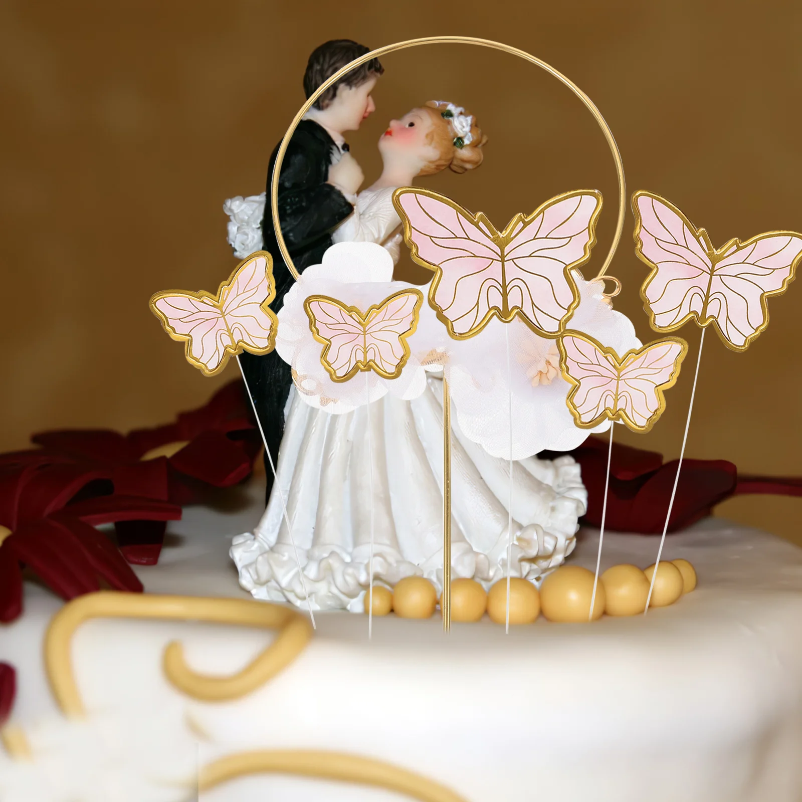 

1Set Butterfly Cake Decoration Birthday Cake Topper Party Wreath Ring Decor for Baby Shower Wedding Celebration
