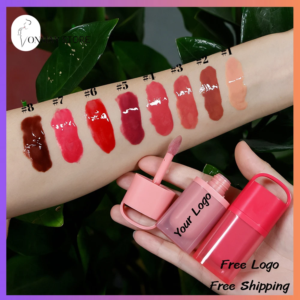 5ml Private Label Lip Gloss Custom Logo 8-color Flat Tube Mirror-finish Essence Lipgloss Moisture Pigment Makeup Wholesale Vegan
