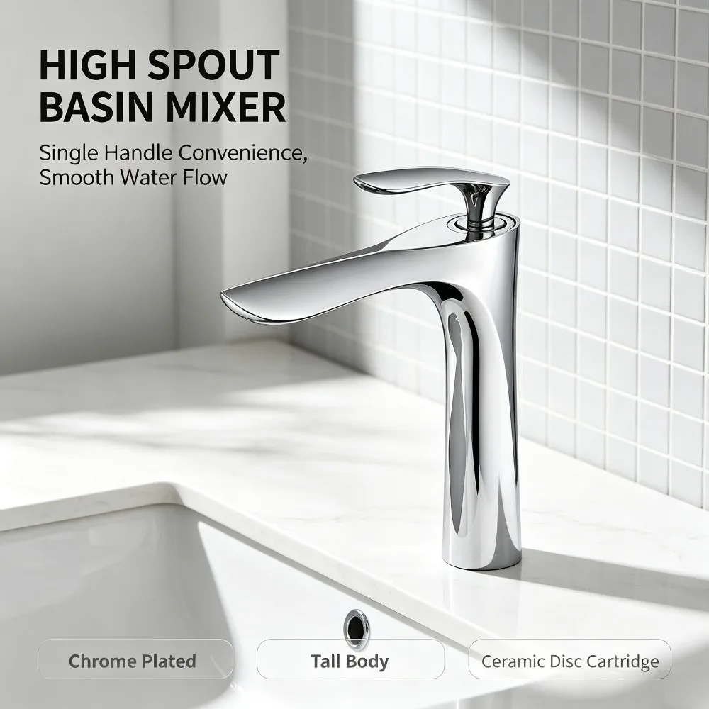 Modern Gold Alloy Bathroom Sink Faucet, Single Handle Mixer Tap for Countertop Basin, Tall & Short Versions Available