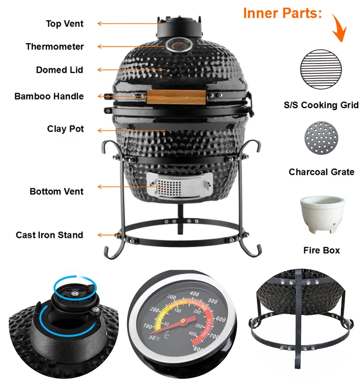 Griglia in ceramica al carbonio Kamado Grill Griglia a carbone per affumicatore di uova da 13 a 29 pollici