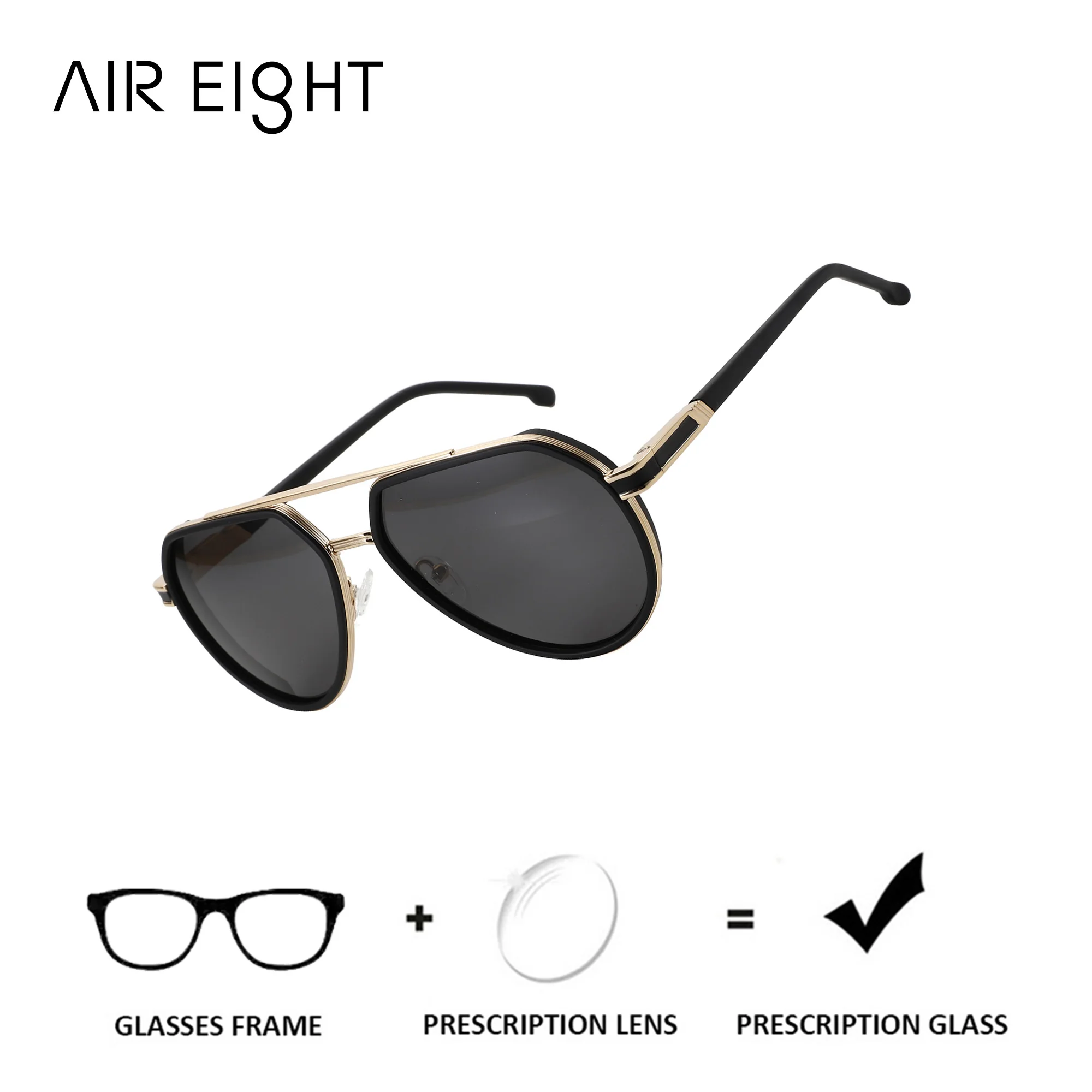 AIR EIGHT XL Size For Men Prescription Sun Glasses Progressive Polarized UV400 TAC Pilot Metal Casual Dating Glasses