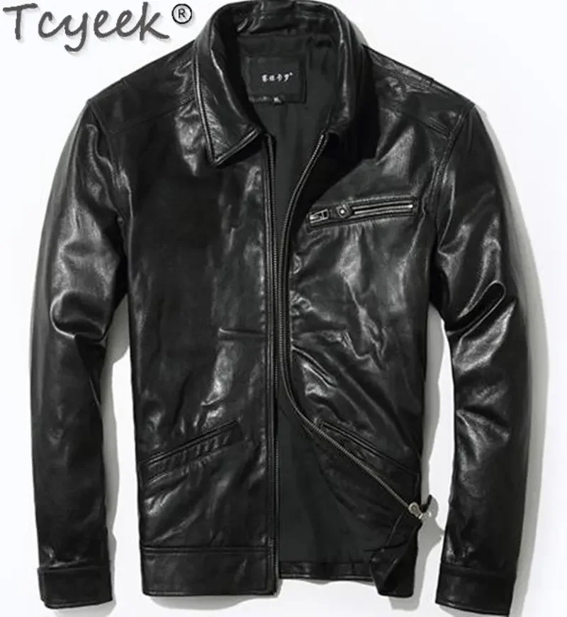 

Tcyeek Oil Wax Cowhide Leather Coat Chic 100% Genuine Leather Jackets Man Slim Vintage Leather Jacket Spring Fall Men Clothes