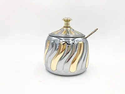 Kitchenware Stainless Steel Sugar Cream Seasoning Pot Metal Coffee  Sugar Pot with Spoon Household