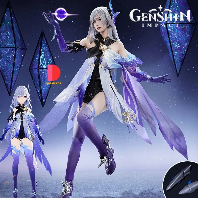 CyGenshin Impact Skirk Strój Cosplay Peruka Sukienka Mundur Szermierka Nakrycie Głowy Mistrz Tartaglia Abyss Halloween Party Kobiety Profesjonalny