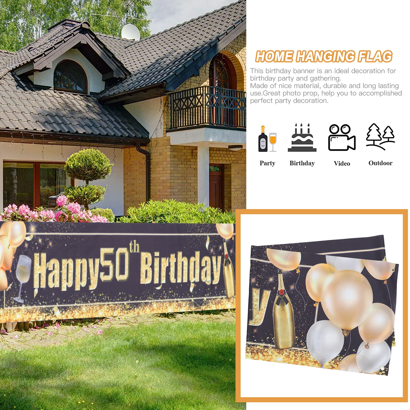 

Birthday Party Banner Durable Polyester Decoration Hanging Home Flag Photo Props Wall nament Background Decorative Themed