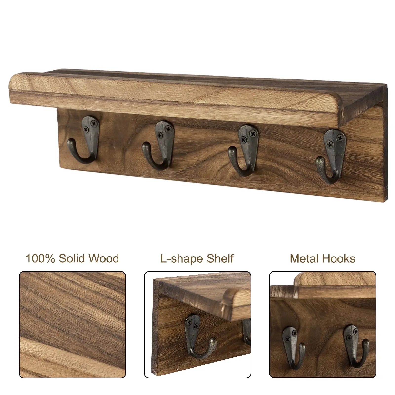 Rustic Wood Wall Key Holder Shelf 4