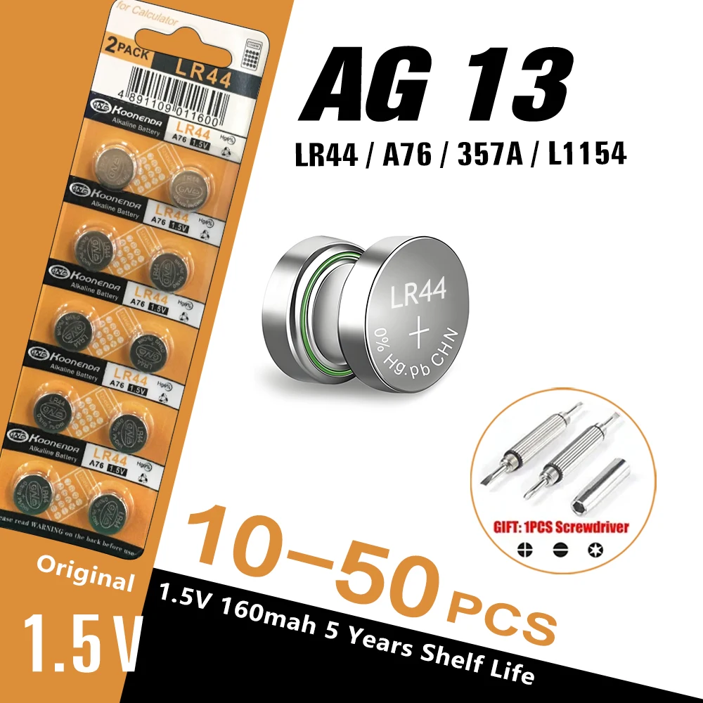 NEW10-50pcs LR44 AG13 160mAh Button Cell Battery 1.5V 357 SR44 LR1154 Button Batteries For Watch Calculator Toy Remote Coin Cell