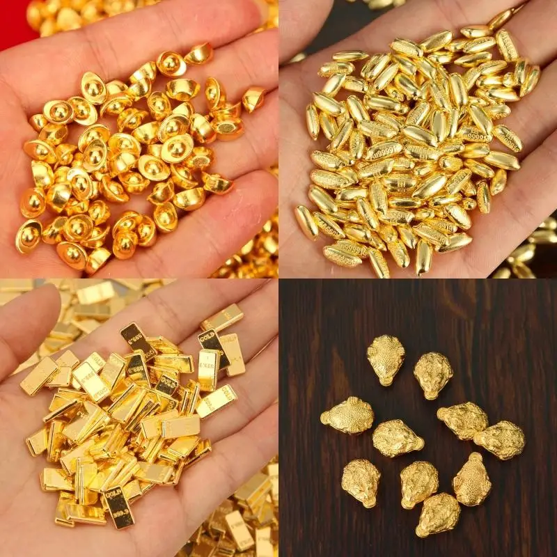 50Pcs Durable Alloy Little Yuanbao Solid Mini Wealth Attraction Ornament Golden Brick Craft Moving Business Opening Gift