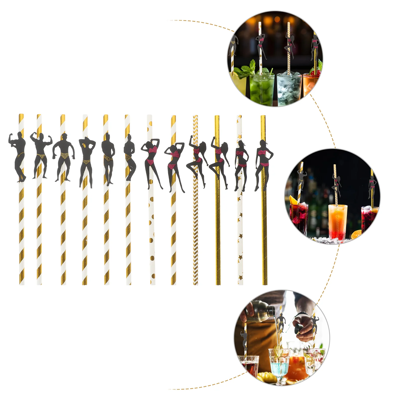 12 Pcs Straw Pole Dancers Straws Beverage Milk Drinking Card Log Pulp Bachelorette Themed for Ladies Fitness