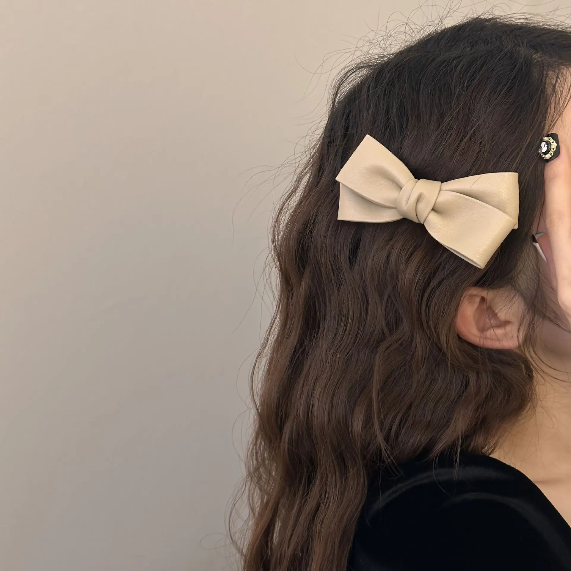 Frauen Große Größe PU Leder Bowknot Haar Barrettes Solide Handmade Doppel Bögen Haar Clips Qualität Elegante Französisch Clips 9 Farben