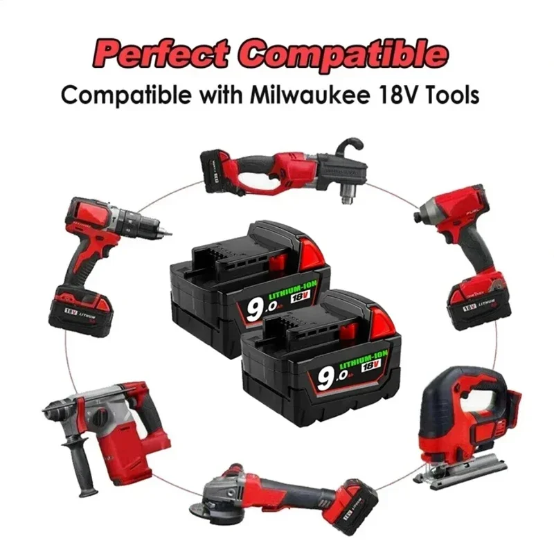 Substituição recarregável da bateria de lítio para Milwaukee M18 XC, 9.0Ah, 18V, 48-11-1860, 48-11-1850, 48-11-1840, 48-11-1820