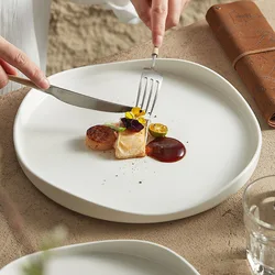 Creative Irregular Ceramic Western Spaghetti Steak Plate Round White Cooking Dishes Home Tableware Dinner Plate Kitchen Utensils