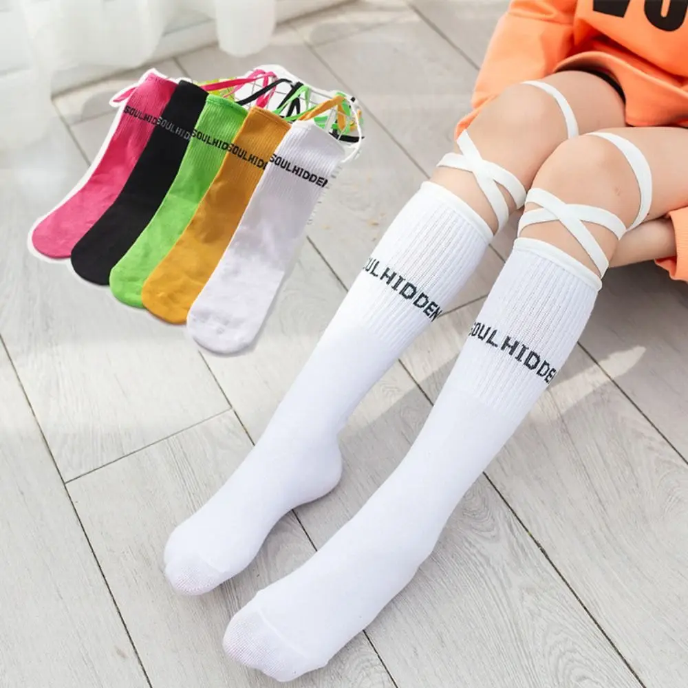 

New Spring Autumn Tide Bind Socks Letter Cotton Stockings Breathable Solid Color Bound Half Tube Sock for Children