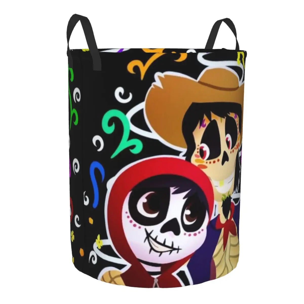 Round Single-Layer Dirty Clothes Basket Disney Coco Space-Saving Laundry Hamper with Sturdy Handles for Easy Carrying