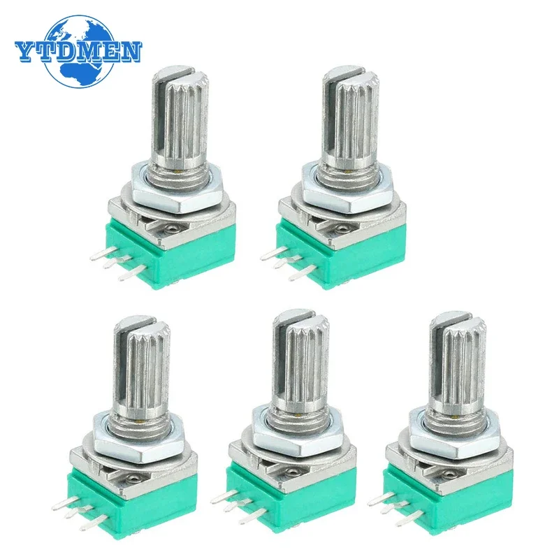 5PCS RK097 Potentiometer RK097N B1K 5K 10K 20K 50K 100K 500K 3Pin Shaft 15mm Audio Amplifier Sealing Potentiometers kit