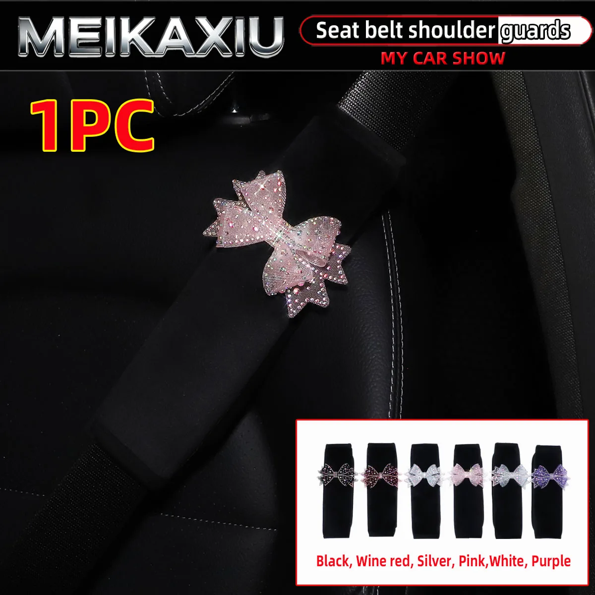 Women's Short Fur Car Collar Cover Dazzling Beaded Butterfly Design with Safety Belt Decorations Luxury Car Accessory