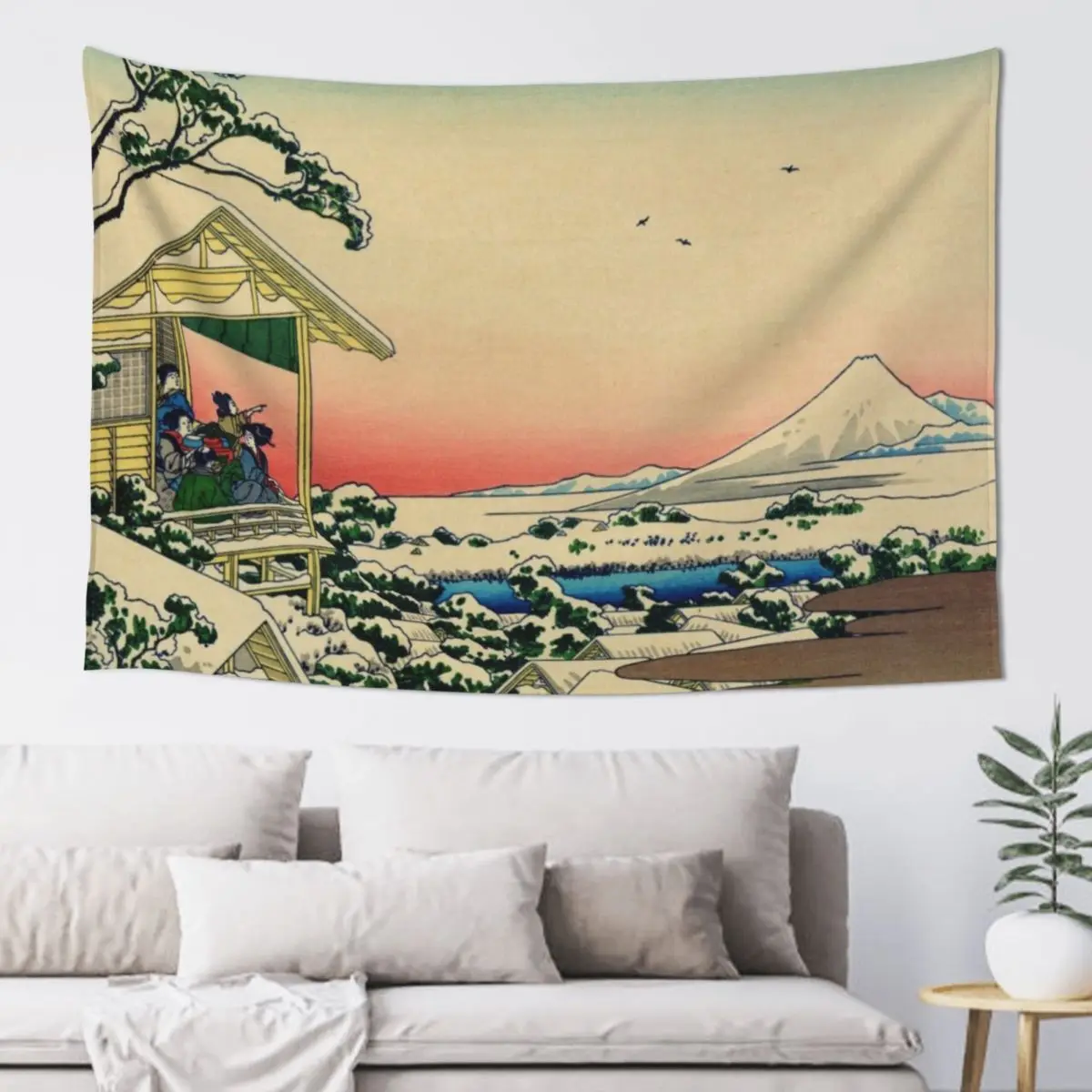 Teahouse at Koishikawa the morning after a snowfall (Restored Japanese Artwork) Tapestry Home Decor Accessories Tapestry